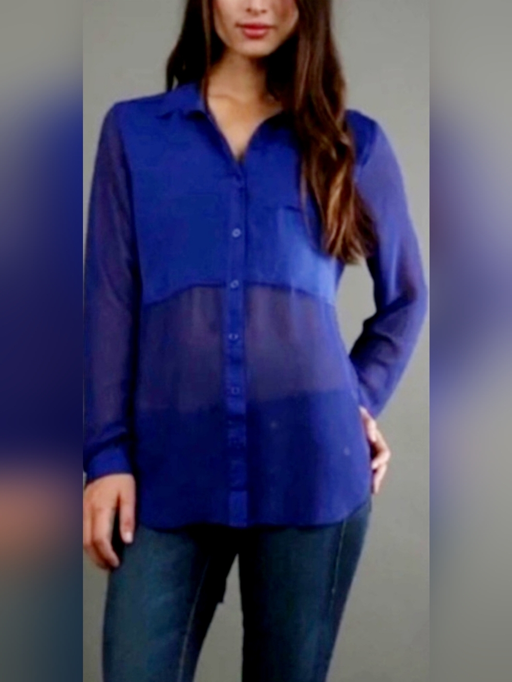 Free People Best Of Both Worlds Sheer Button-Front Womens Blouse Aquamarine Med